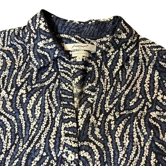 Foxcroft No-Iron Shirt Women's 14 Blue Black White Print Long Sleeve Used - Picture 4 of 12